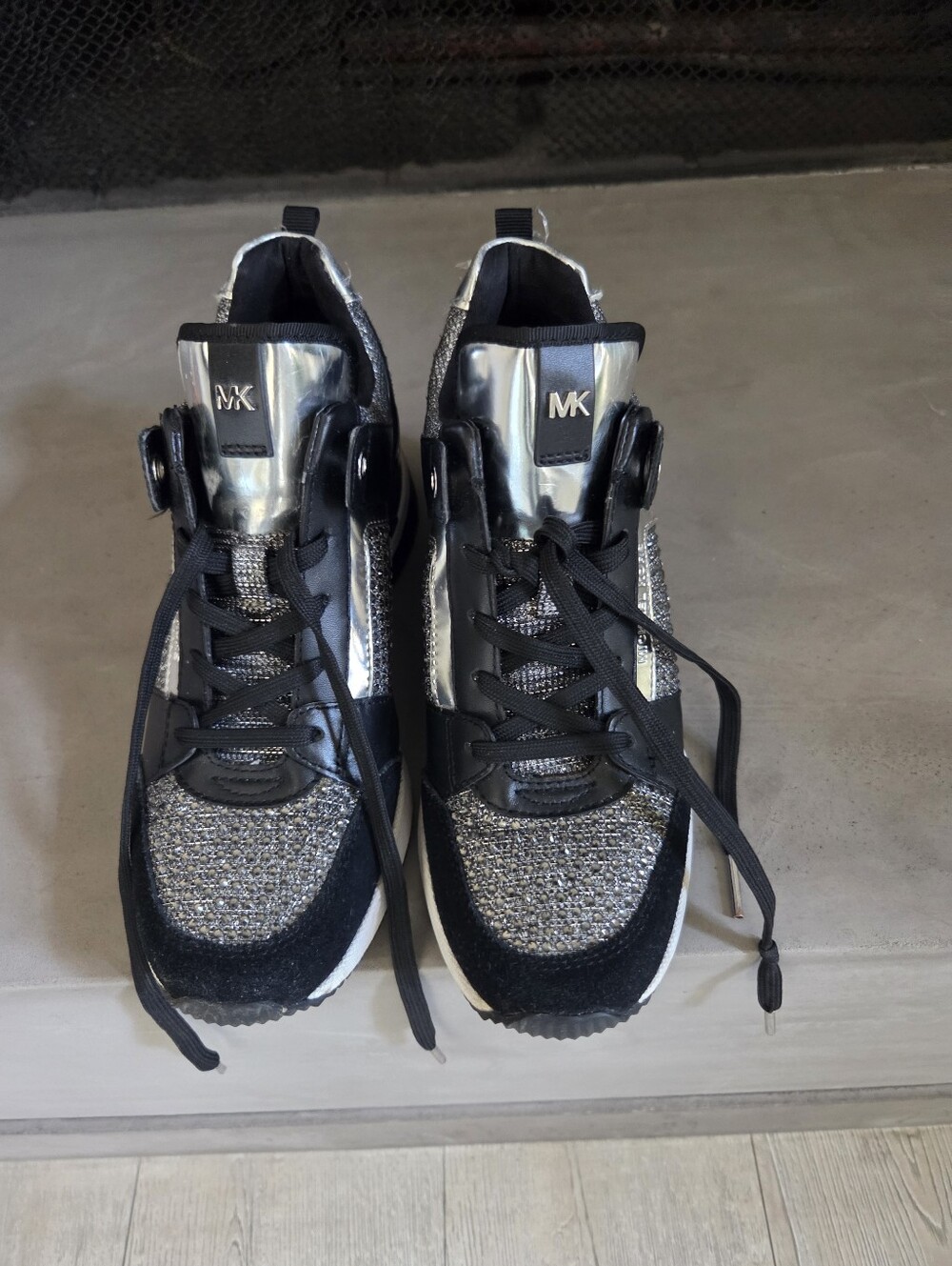 Michael Kors Silver and Black Metallic Accented With Sm Rhinestones Sneakers 6.5